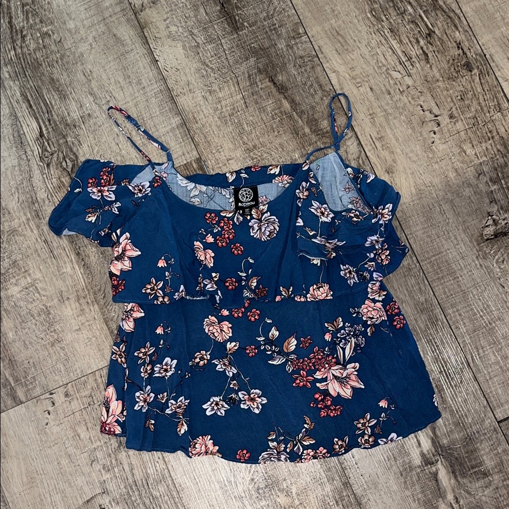 Bobeau Floral Blue and Pink Blouse